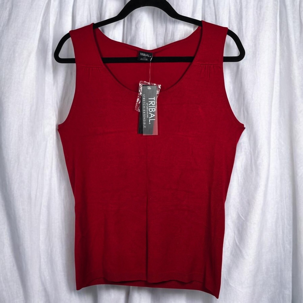 Tribal Sportswear Knit Tank Top  Woman Small Red‎ Sleeveless Stretch Basic NWT